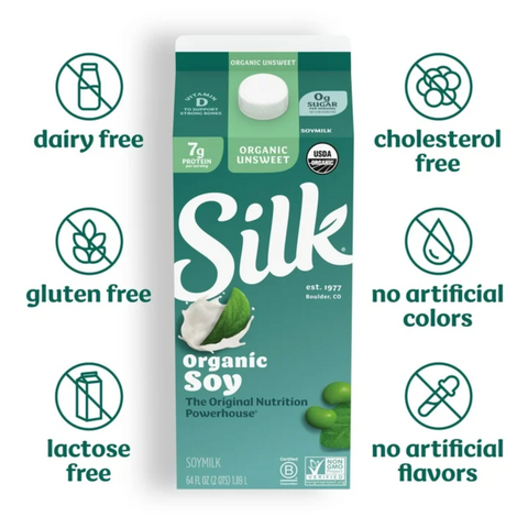 Silk Organic Unsweet Soy Milk, 64 fl oz.