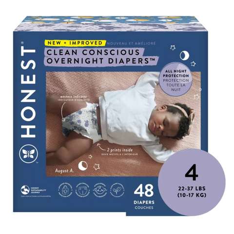 The Honest Company Clean Conscious Disposable Overnight Diapers Cozy Cloud + Star Signs - Size 4