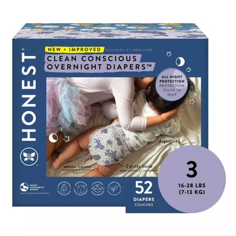 The Honest Company Clean Conscious Disposable Overnight Diapers Cozy Cloud + Star Signs - Size 3