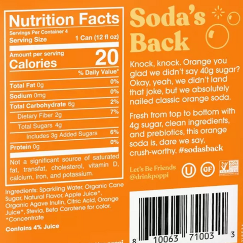 Poppi Orange Prebiotic Soda, 12 fl oz, 4 Count