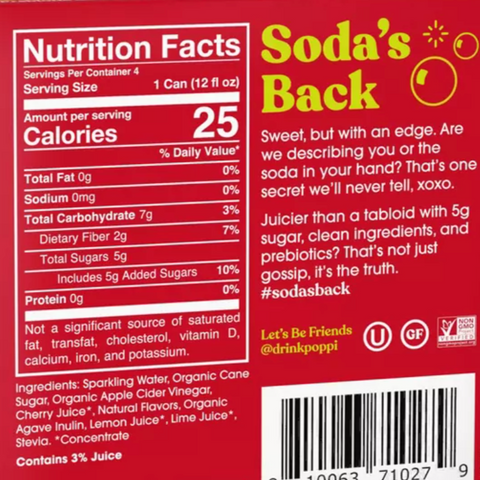 Poppi Cherry Lime Prebiotic Soda, 12 fl oz, 4 Count