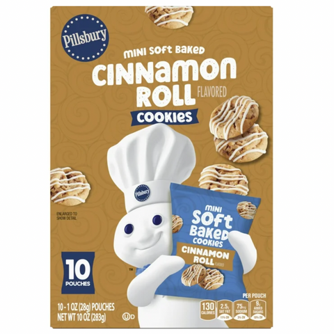 Pillsbury Mini Soft Baked Cookies, Cinnamon Roll, Snack Bags, 10 Count