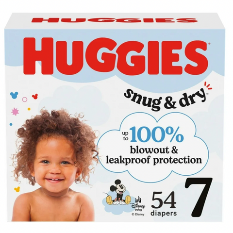 Huggies Mickey Mouse Snug & Dry Diapers Super Pack, Size 7 (54 Ct)