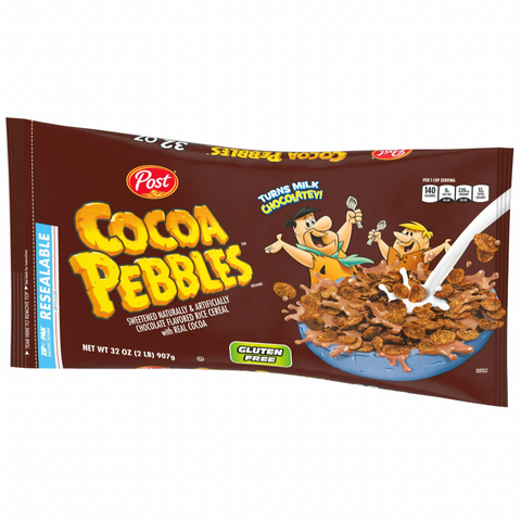 Post Cocoa Pebbles Cereal, Gluten Free, Cocoa Flavored Crispy Rice Cereal, Bulk Bag, 32 Oz
