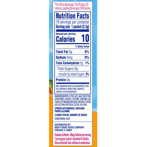 Crystal Light Citrus Sugar Free Drink Mix Singles with Caffeine, 10 Ct