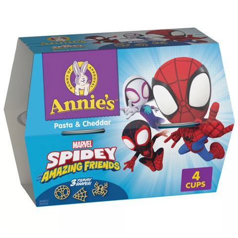 Annie's Spidey Shapes & Cheddar Mac and Cheese Microwavable Cups, 8.04oz, 4 Count