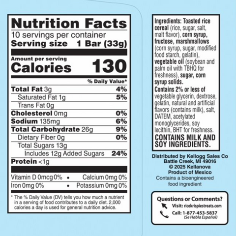 Kellogg's Rice Krispies Treats Homestyle Marshmallow Snack Bars, Kids Snacks, Original, 10 Count