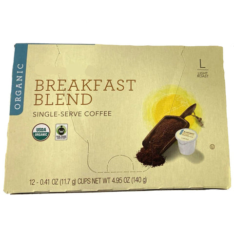 Organic Store Brand Coffee, Light Roast, Breakfast Blend, Single-Serve Cups, 12 Count