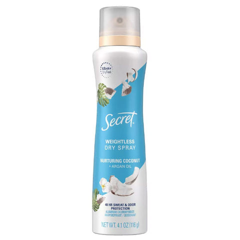 Secret Antiperspirant Deodorant Dry Spray, Nurturing Coconut and Argan Oil, 4.1oz