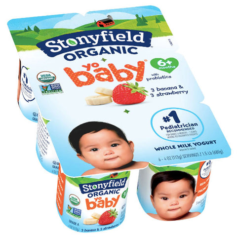 Stonyfield Organic YoBaby Banana & Strawberry Baby Yogurt with Probiotics, 4oz, 6 Count