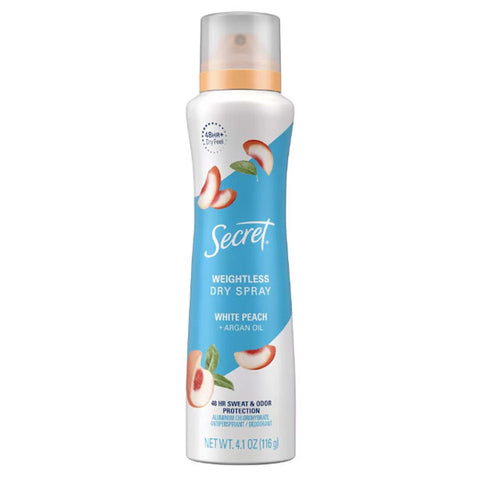 Secret Antiperspirant Deodorant Dry Spray, White Peach and Argan Oil, 4.1oz