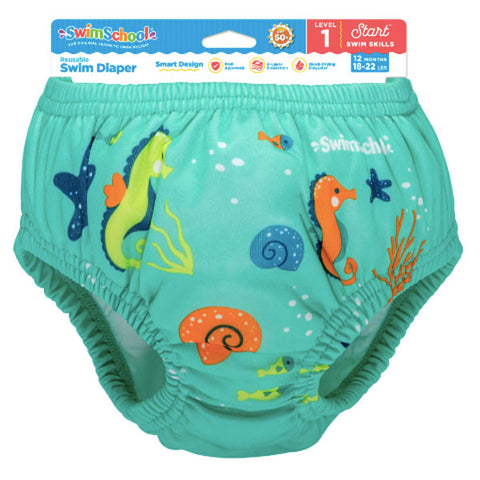 SwimSchool Unisex Multicolor Reusable Polyester Swim Diaper, 18-22 lbs.