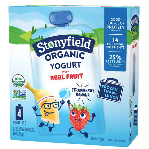Stonyfield Organic Kids Strawberry Banana Lowfat Yogurt Pouches, 4 Ct