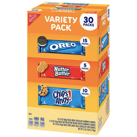 Nabisco Cookies Variety Pack, Oreo, Nutter Butter, Chips Ahoy, 30 Count