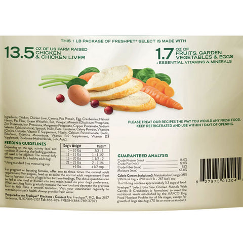 Freshpet Healthy & Natural Food for Small Dogs/Breeds, Grain Free Chicken Recipe, 1 lb