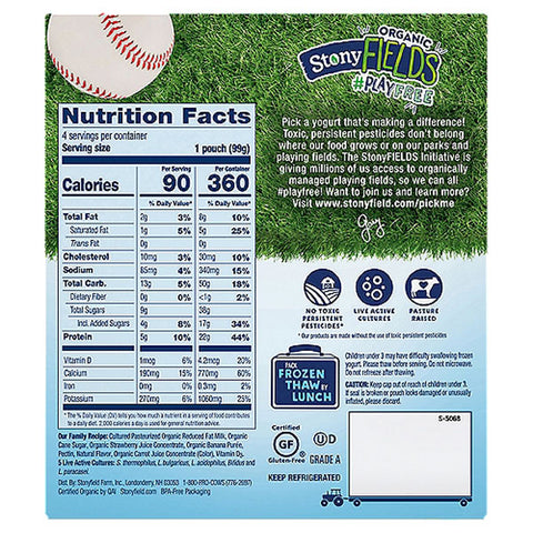 Stonyfield Organic Kids Strawberry Banana Lowfat Yogurt Pouches, 4 Ct
