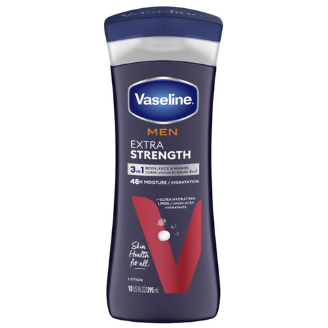 Vaseline Men Extra Strength 3-in-1 Face, Hands & Body Lotion For Men, 10 oz