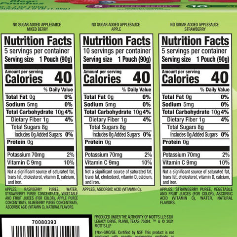 Mott's No Sugar Added Applesauce Variety Pack, 3.2 oz clear pouches, 20 Count