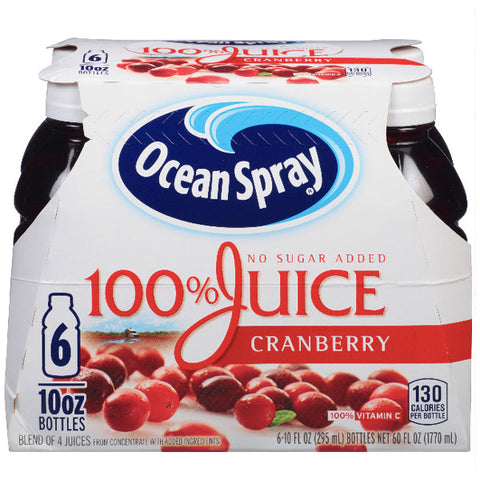 Ocean Spray 100% Juice, Cranberry, 10 Fl Oz, 6 Count - Water Butlers