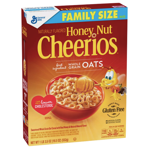 Cheerios Honey Nut Cereal, Family Size, 19.5 oz - Water Butlers