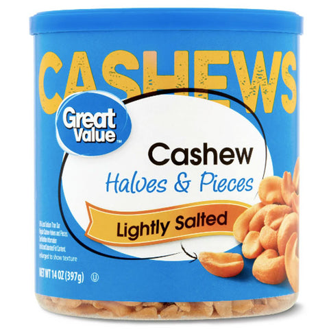 Great Value Lightly Salted Cashew Halves & Pieces, 14 oz