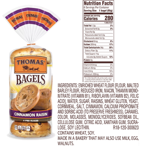 Thomas Bagels, Cinnamon Raisin - 6 Ct - Water Butlers