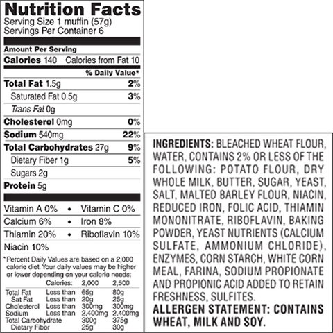 Bays Original English Muffins, 6 Ct - Water Butlers