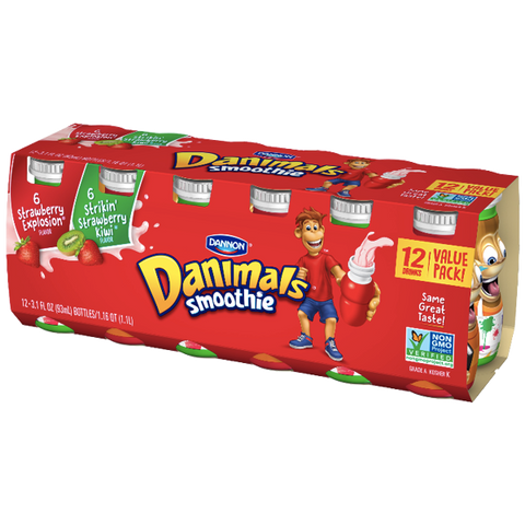 Danimals Low-fat Yogurt, Strawberry Explosion & Strikin' Strawberry Kiwi, 3.1 Fl. Oz., 12 Ct - Water Butlers