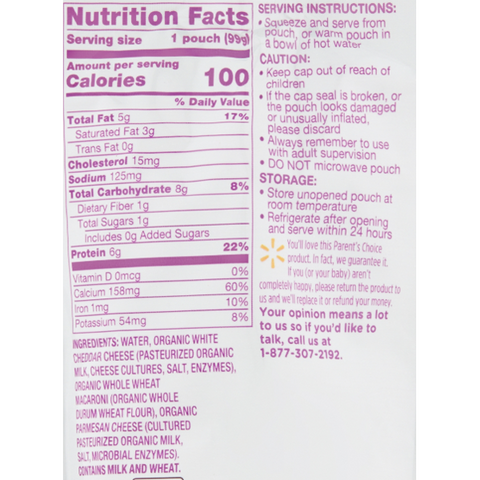 Parent's Choice Organic Puree, Whole Grain Macaroni & Cheese, 3.5 oz - Water Butlers