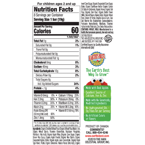 Earth's Best Organic Snack Bars, Apple, 8 Ct - Water Butlers