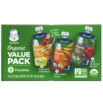 Gerber Toddler Baby Food Organic Value Pack, 9 Count