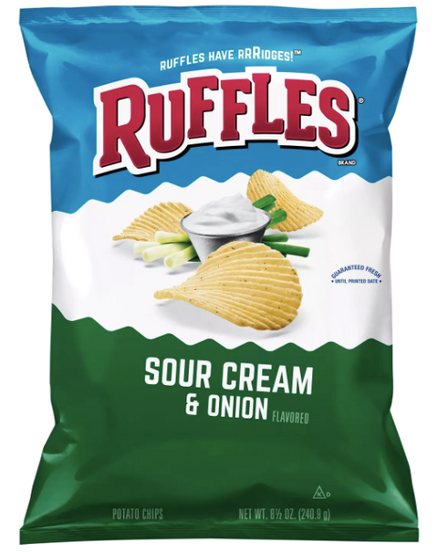 Ruffles Ridged Potato Chips, Sour Cream & Onion - 8.5oz - Water Butlers