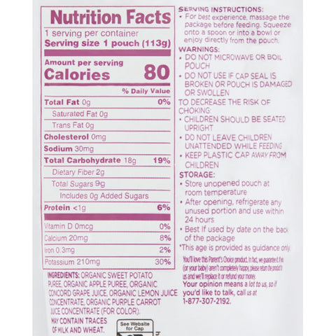 Parent's Choice Organic Puree, Sweet Potato Apple & Grape, 4 oz - Water Butlers