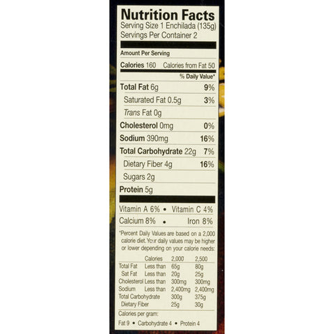 Amy's Black Bean and Vegetable Enchilada Tofu, Non GMO, 9.5 oz