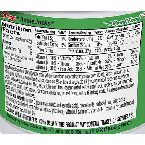 Kelloggs Apple Jacks Cereal Cup 1.5 oz - Water Butlers