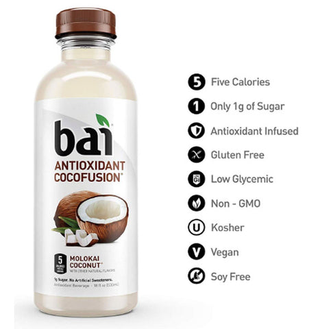 Bai Flavored Water, Malokai Coconut, 18 Fl oz. Bottles, 6 Ct - Water Butlers