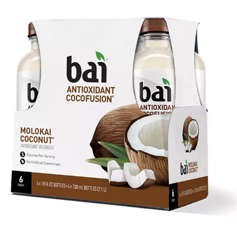 Bai Flavored Water, Malokai Coconut, 18 Fl oz. Bottles, 6 Ct - Water Butlers