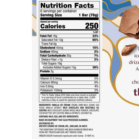 Haagen Dazs Vanilla Milk Chocolate Ice Cream Bars, Value Pack, 6 Ct