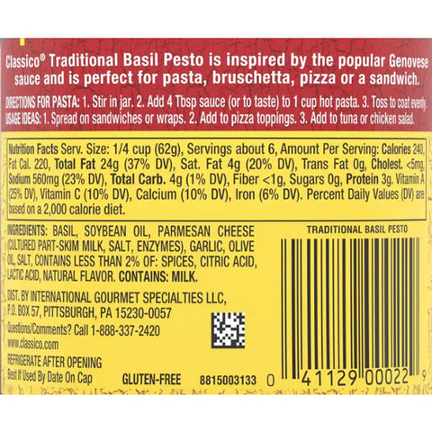 Classico Pesto Pasta Sauce, 13.5 oz - Water Butlers