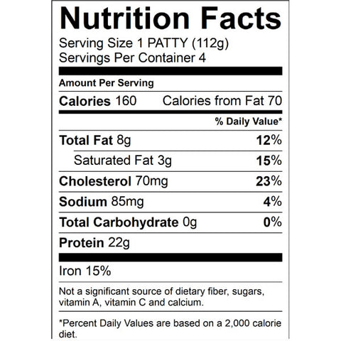 All Natural 93% Lean/7% Fat Ground Beef Patties, 1 lb, 4 Count - Water Butlers