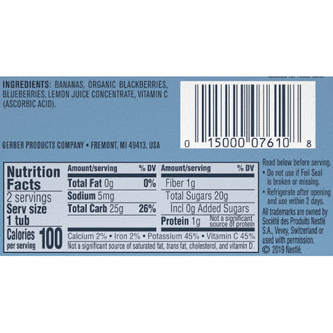 Gerber 2nd Foods Baby Food Banana Blackberry Blueberry, 4oz, 2 Ct