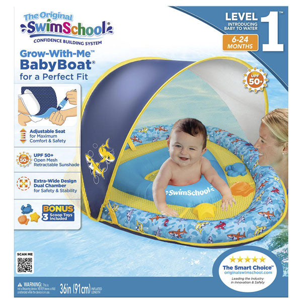SwimSchool Perfect Fit BabyBoat with Canopy and Toys – Water Butlers