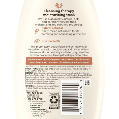 Aveeno Baby Cleansing Therapy Moisturizing Wash, Natural Oatmeal, 8 oz