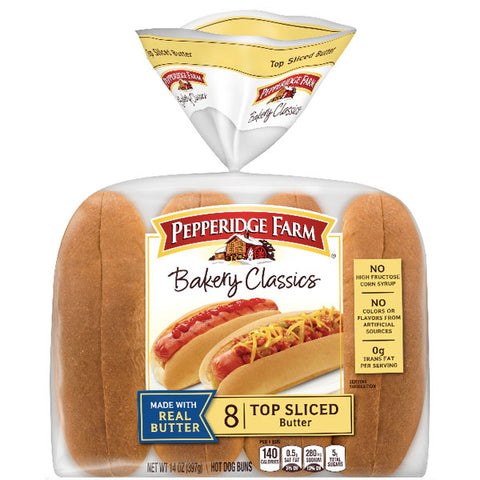 Pepperidge Farm Top Sliced Butter Hot Dog Buns, 14 oz, 8 Ct - Water Butlers