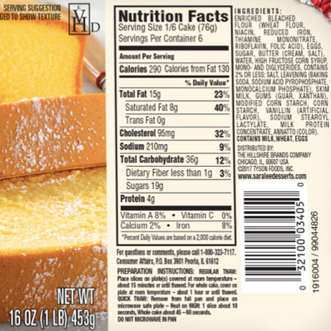 Sara Lee Family Size All Butter Pound Cake, 16 oz.