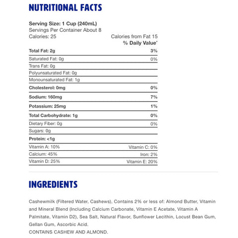 Silk Unsweetened Cashew Milk, 0.5gal - Water Butlers