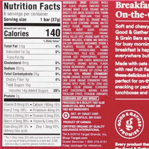 Good & Gather Organic Whole Grain Strawberry Fruit & Grain Bars, 6 Count