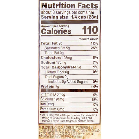 Great Value Sharp White Shredded Cheddar Cheese, 8 oz - Water Butlers