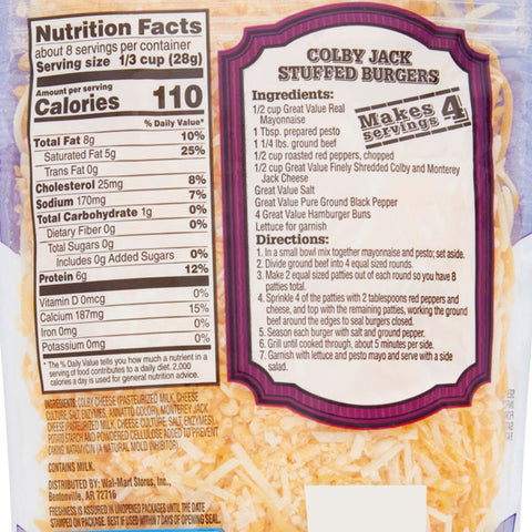 Great Value Finely Shredded Colby & Monterey Jack Cheese, 8 oz