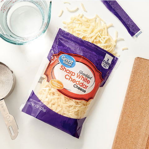 Great Value Sharp White Shredded Cheddar Cheese, 8 oz - Water Butlers